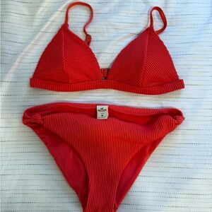 Hollister Red Ribbed Bikini Set